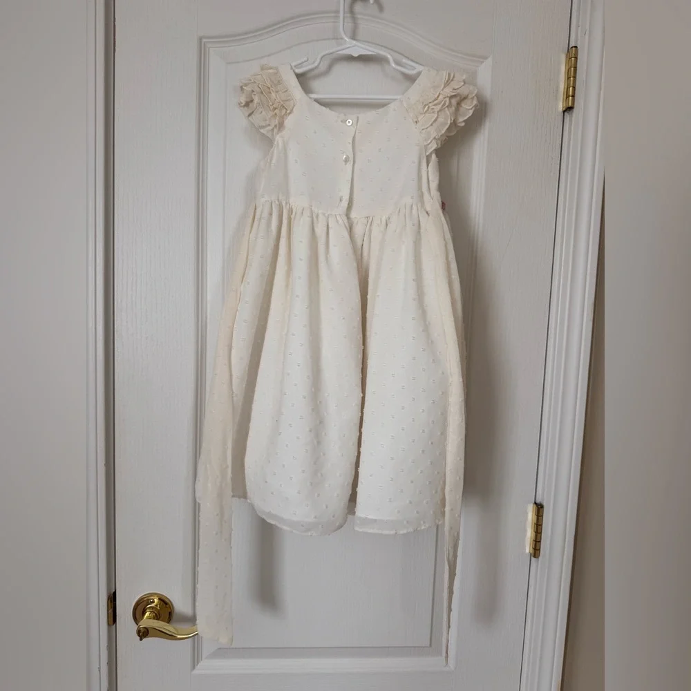 Laura Ashley London Girls Cream Party Dress Ruffle Sleeves Rose Trim size 6